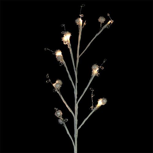 Floristik24 Branch white with snowball LED 75cm set of 2