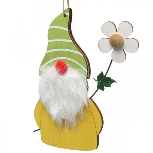 Product Spring decoration gnome for hanging wooden dwarf with flower H17cm 6 pcs