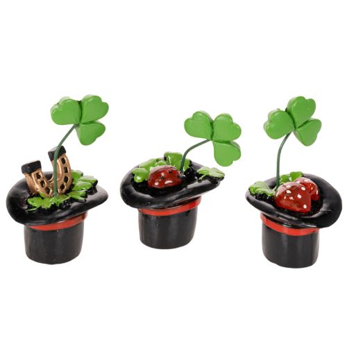 Lucky charm clover and beetle in a top hat, 7cm, 3 pieces