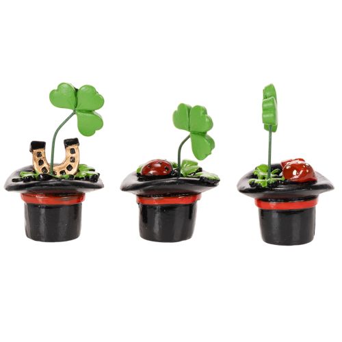 Lucky charm clover and beetle in a top hat, 7cm, 3 pieces | Floristik24.ie