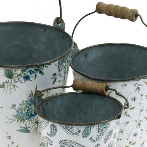 Floristik24 Spring decoration, metal bucket, plant bucket flower pattern, metal decoration H15/11/9.5cm set of 3