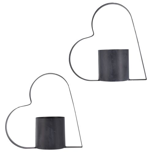 Product Antique grey metal holder with heart shape and glass container – 30 cm decoration for romantic atmosphere 2pcs