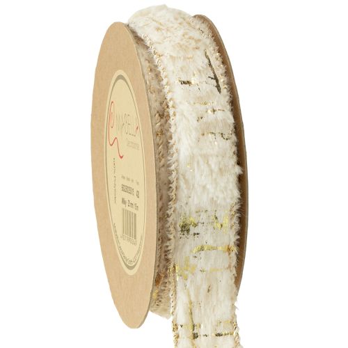 Ribbon with fur decorative ribbon cream gold faux fur 25mm 15m
