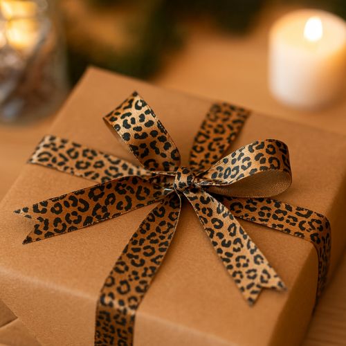 Ribbon Leopard Print Silk Ribbon Brown Black 15mm 18m | Floristik24.ie
