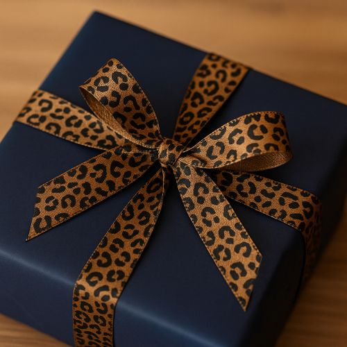 Product Ribbon Leopard Print Silk Ribbon Brown Black 15mm 18m