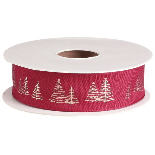 Floristik24 Christmas decorative ribbon in red with golden Christmas tree motifs Width 25mm length 15m