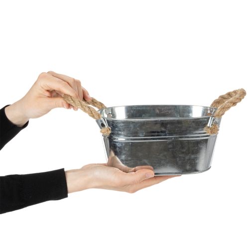 Metal bowl with rope handles, silver, 22cm high, 10cm high | Floristik24.ie