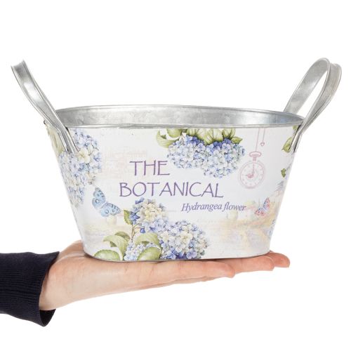 Product Flower bowl with handles, hydrangea design, metal, 26×13×14.5cm