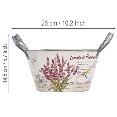 Product Oval metal flower bowl with handles, lavender, 26×13×14.5cm