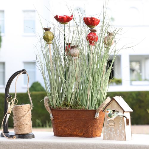 Floristik24 Flower Stick Wood Ceramic Poppy Decoration 3 Colors 35cm 6 Pcs