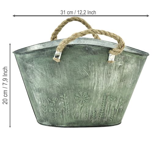 Flower pot with jute handles, metal handbag, 31×20×17cm | Floristik24.ie