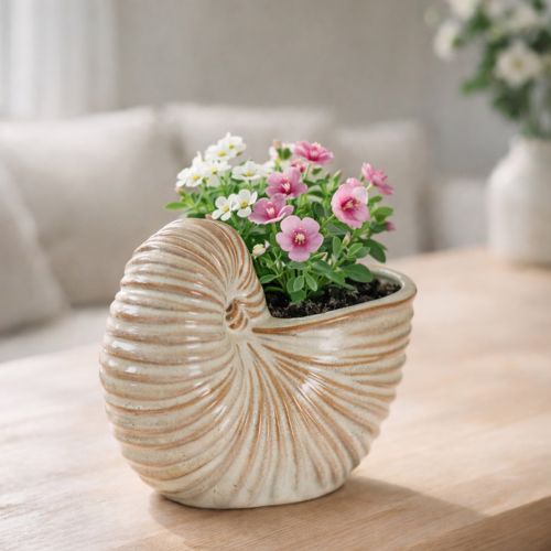 Product Ceramic flower pot with snail design for special plant arrangements, 21cm