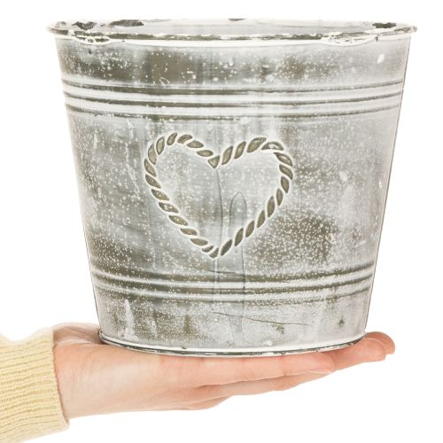 Shabby Chic Flower Pot, Metal Planter, Heart-Shaped, Ø17.5cm, H15.5cm | Floristik24.ie