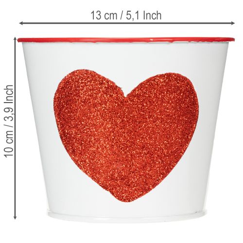 White flower pot with red heart, planter, Ø13cm H10.5cm | Floristik24.ie