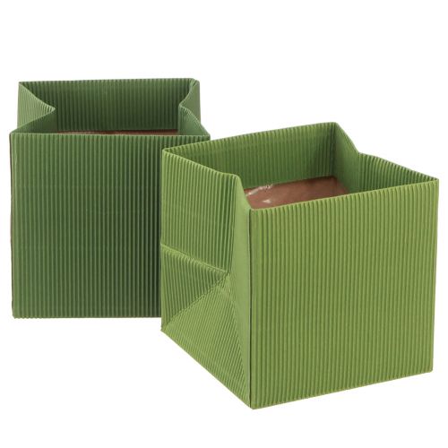 Floristik24 Flowerpot Paper Ribbed Olive Green 12cm 6 pcs