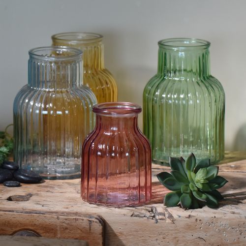 Product Flower vase retro green glass vase grooves Ø13.5cm H20cm