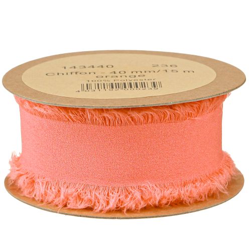 Floristik24 Chiffon ribbon orange pastel fabric ribbon fringes 40mm 15m