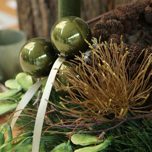 Product Glass Christmas tree baubles, glossy, in olive and silver-grey, 5cm, 24 pieces