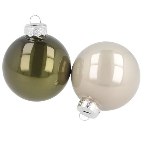 Product Glass Christmas tree baubles, glossy, in olive and silver-grey, 5cm, 24 pieces