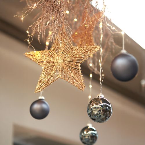Product Christmas tree decorations, Advent decoration, star pendant golden W15cm 8 pieces