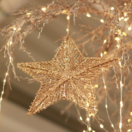 Product Christmas tree decorations, Advent decoration, star pendant golden W20.5cm 6 pieces