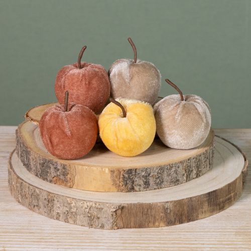 Product Decorative apples fabric apple velvet brown yellow Ø5cm H6cm 12 pcs