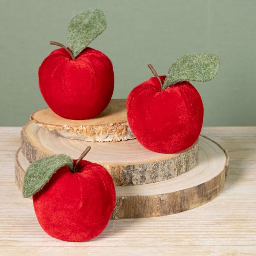 Product Decorative apple fabric with leaf velvet & felt red Ø7.5cm H9cm 9 pcs