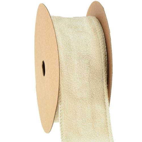 Floristik24 Decorative ribbon, velvet ribbon, ornamental ribbon, beige, 50mm wide, 8m long