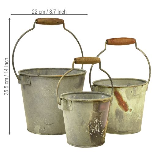 Product Decorative bucket metal rust vintage Ø15/17.5/22cm set of 3