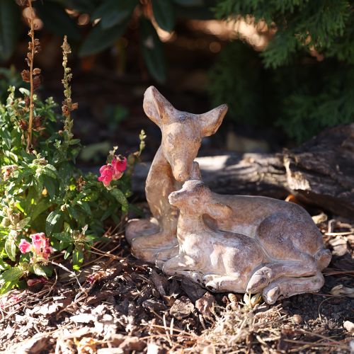 Product Decorative figure deer with fawn cast stone brown white 20×11×17cm