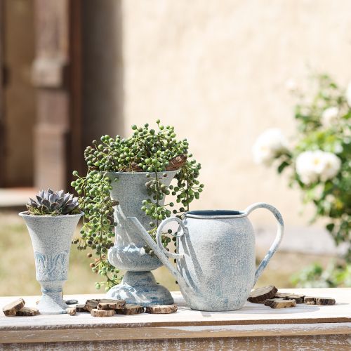 Product Decorative Watering Can Vintage Metal White Blue 32x11x18cm Decorative Accessory