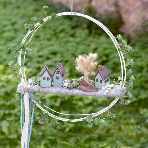 Decorative house ceramic blue brown vintage H6.5/7cm 6 pcs