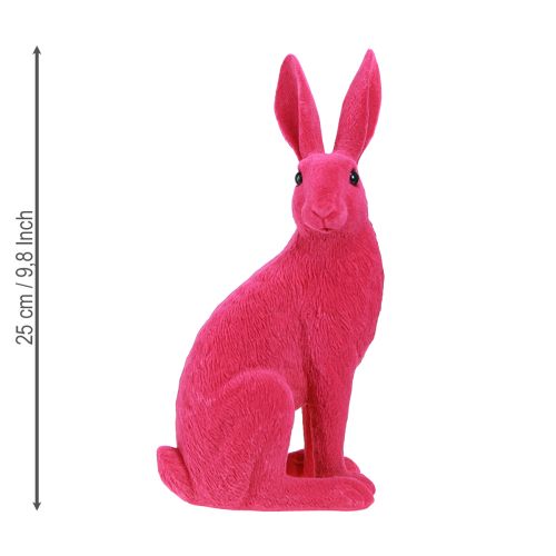 Floristik24 Decorative rabbit sitting figure Easter bunny flocked pink 12×9×25cm