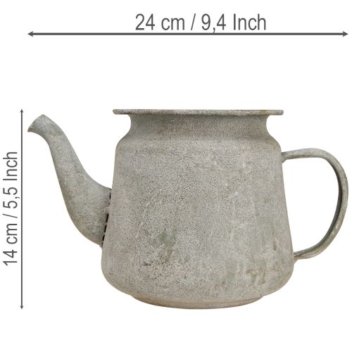 Decorative metal teapot, vintage style, grey, 24×14×14cm, retro shabby chic style | Floristik24.ie