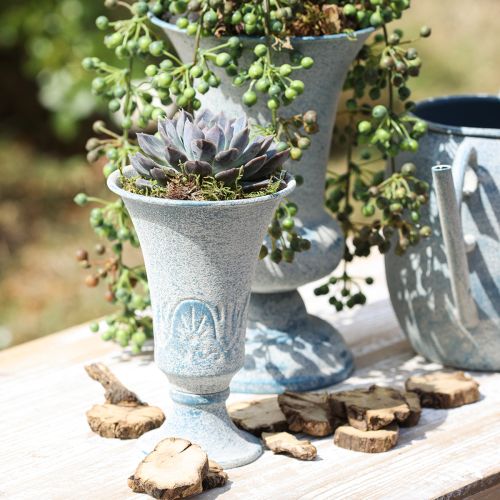 Product Decorative Chalice Antique White Blue Metal Table Decoration Ø11cm H17.5cm