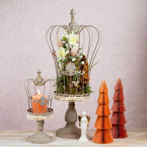 Floristik24 Decorative crown on foot vintage metal decoration grey 34/66cm set of 2