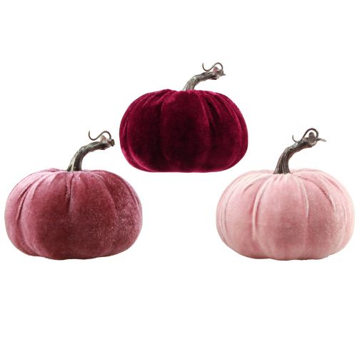 Floristik24 Decorative Pumpkins Flocked Burgundy Pink Ø13cm H11,5cm 3 pcs