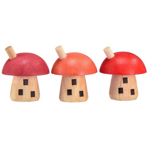 Product Decorative mushrooms wooden house red orange wooden decoration 6×5cm 6pcs