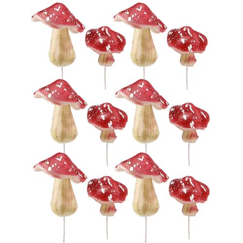 Product Decorative Mushrooms Red Artificial Toadstools on Wire 5.5/8cm 12 pcs