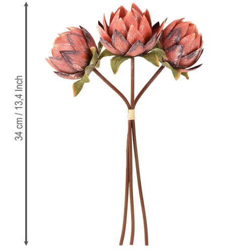 Product Decorative Protea artificial artificial flowers red-orange 34cm 3pcs
