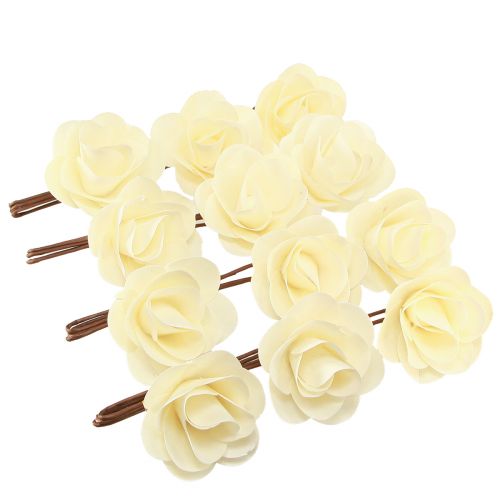 Product Decorative Roses Cream Artificial Roses Wooden Roses Ø7.5cm 12 pcs