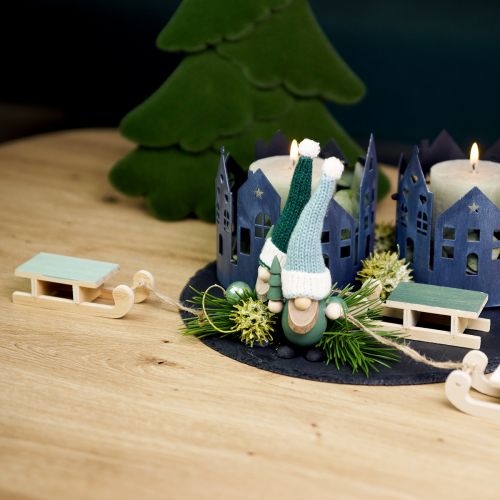 Product Decorative sleigh wood for hanging mint green white 9.5cm 6pcs