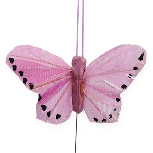 Product Feather butterflies on wire colored 5.5cm 24 pcs