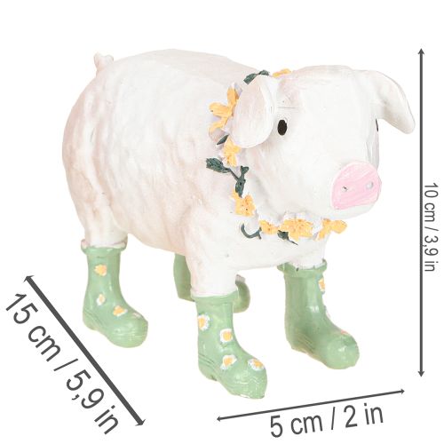 Decorative pig with rubber boots – Funny farm figurine with flower wreath 15.5cm | Floristik24.ie