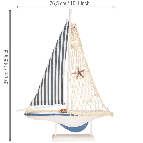 Product Decorative sailboat wood shells white blue L26.5cm H37cm