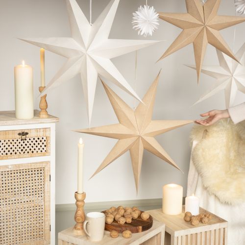 Product Decorative star, paper, jute, natural, lights, Ø75cm, Christmas