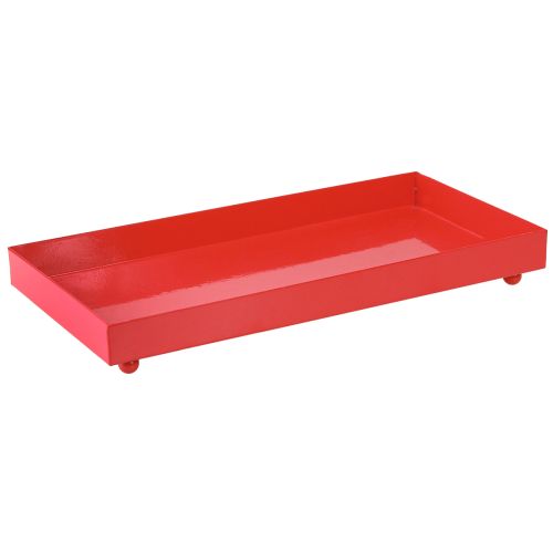 Product Decorative tray rectangular red metal tray with feet 30×15cm
