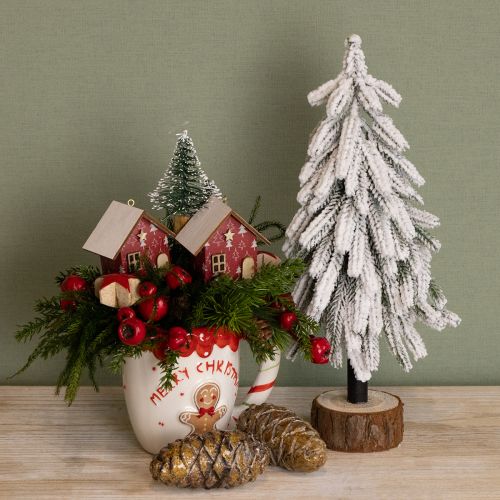 Floristik24 Decorative Christmas tree covered in snow on a wooden base Ø15cm H30cm