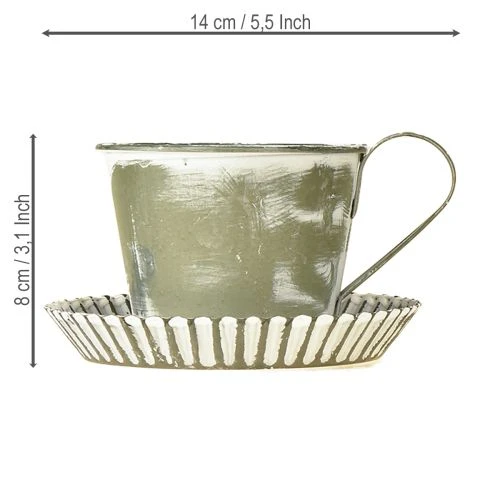 Decorative cup metal white washed antique Ø9cm H8cm 2pcs | Floristik24.ie