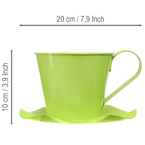 Product Decorative tea cup metal with plate light green Ø12 H10cm 8 pcs